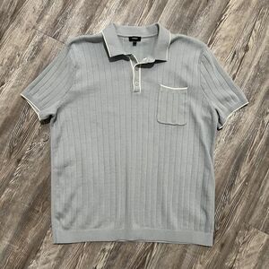 Express Light Grey Rib Knit Polo L